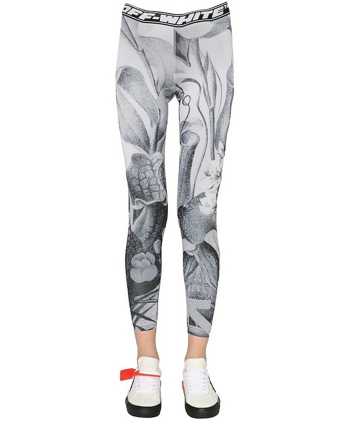 Leggings With Botanical Pattern - Off-White