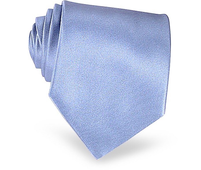 Shimmering Solid Sky Blue Textured Silk Tie - Forzieri