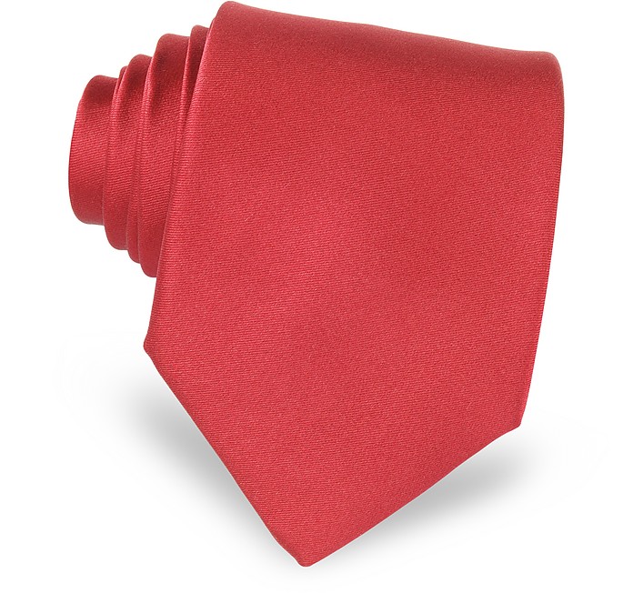 Cherry Red Solid Silk Tie - Forzieri