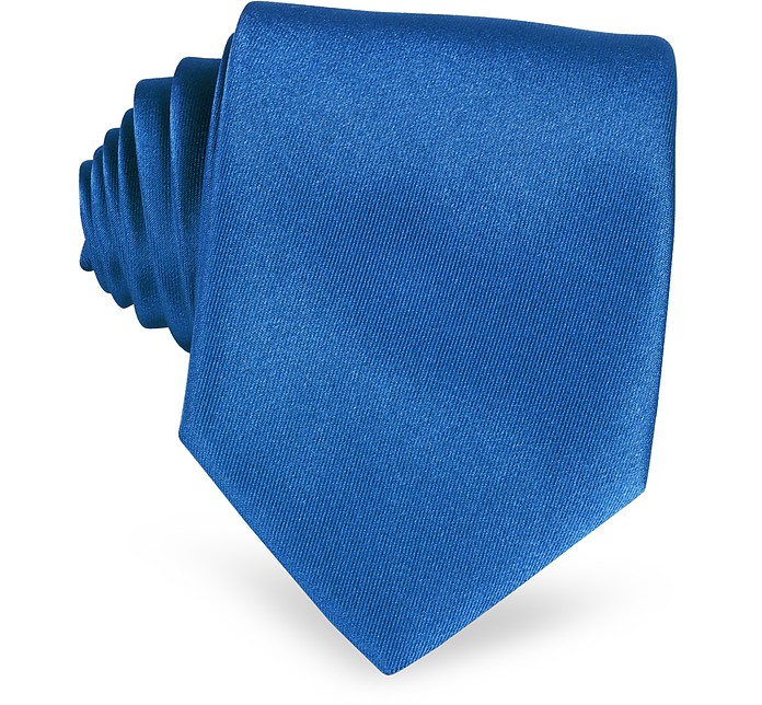 Cravate en soie unie bleue - Forzieri