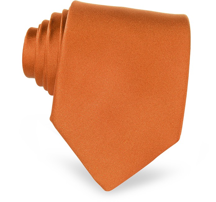 Cravate en soie unie orange - Forzieri