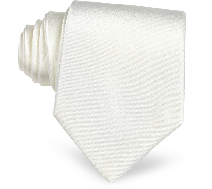 White Solid Silk Tie - Forzieri