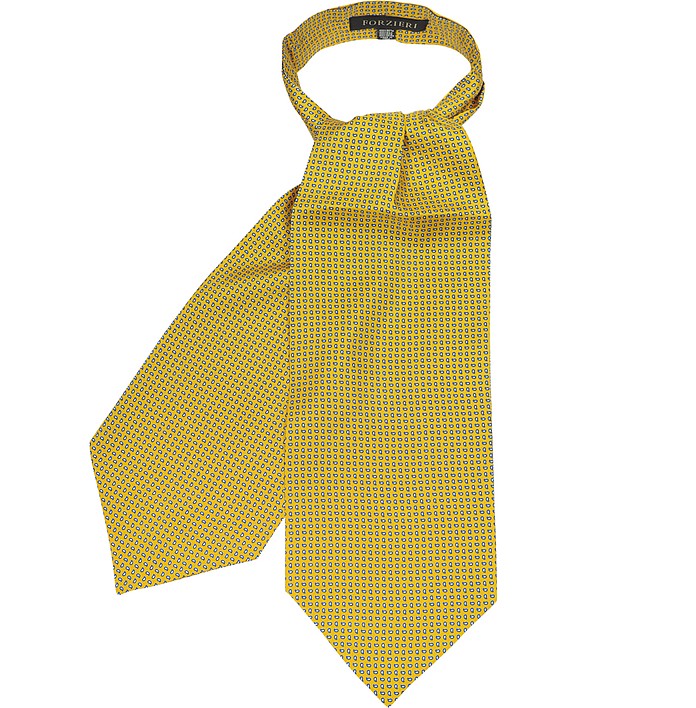 Yellow Paisley Printed Twill Silk Ascot Tie - Forzieri