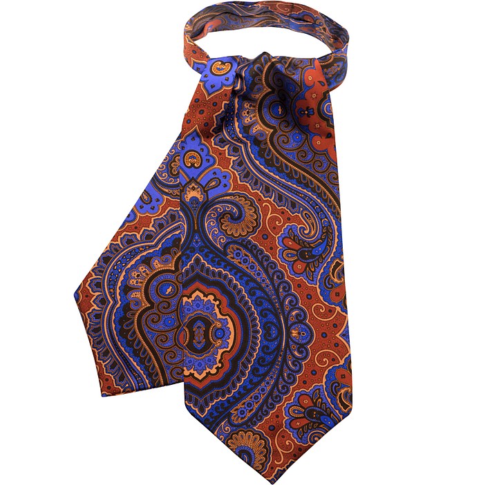 Purple/Orange Ornamental Print Silk Ascot Tie - Forzieri