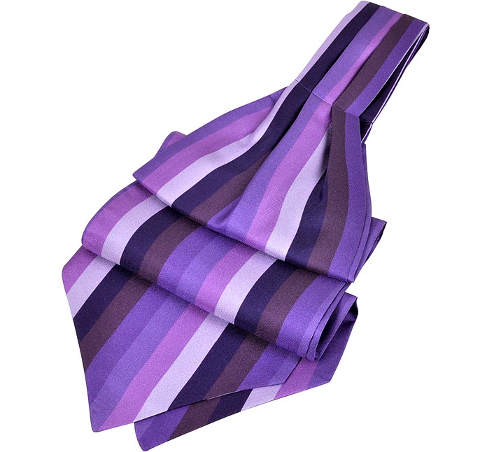 Vertical Stripe Tone on Tone Woven Silk Ascot - Forzieri