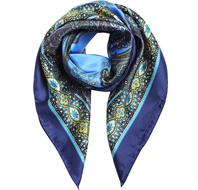 Blue Paisley Print Silk Square Wrap - Forzieri ϲ