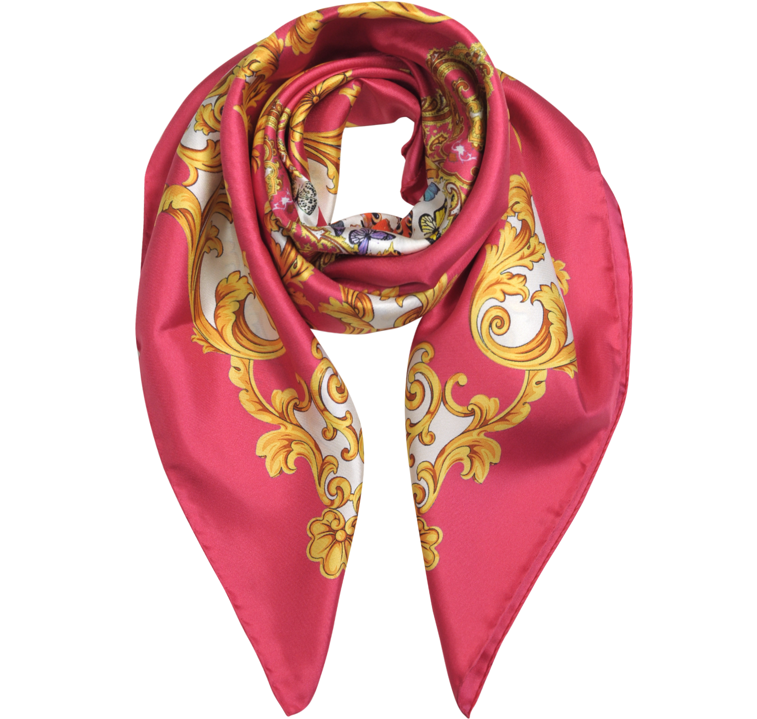 Forzieri Red and Gold Print Baroque Square Silk Scarf at FORZIERI
