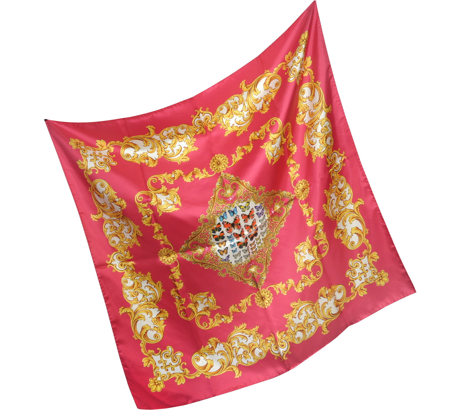 Red and Gold Print Baroque Square Silk Scarf