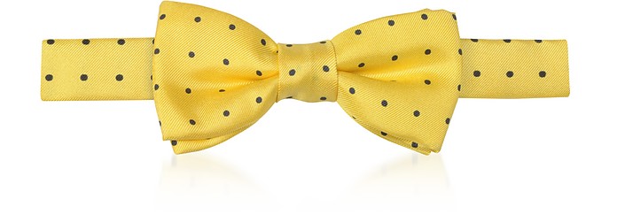 Boys Pre-tied Yellow/Blue Polkadot Printed Silk Bow Tie - Forzieri