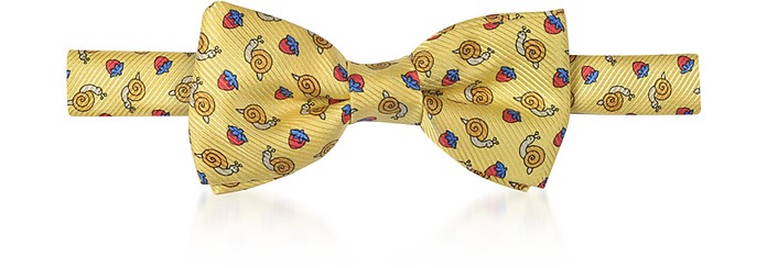 Boys Pre-tied Yellow Snail and Strawberry Woven Silk Bow Tie - Forzieri