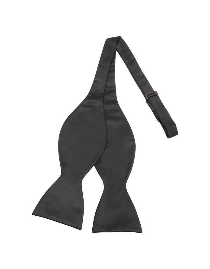 Black Solid Silk Self-tie Bowtie - Forzieri