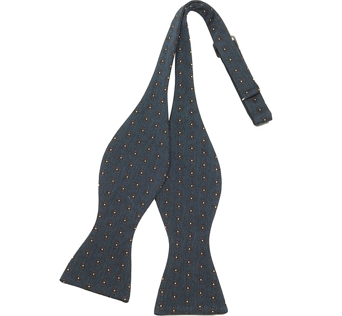 Daisy Blue Denim Woven Silk Self-tie Bowtie - Forzieri