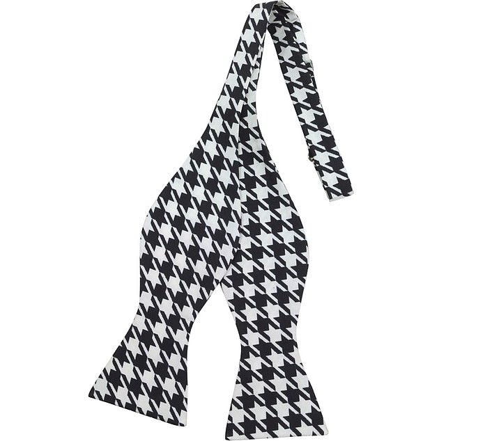 Black & White Woven Silk Self-tie Bowtie - Forzieri