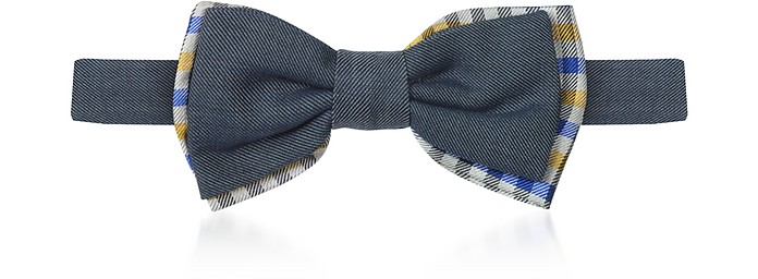 Blue Cotton Denim & Plaid Silk Pre-Tied Bow Tie - Forzieri / tHcBG