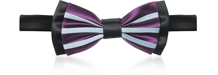 Black/Purple Striped Silk Pre-Tied Bow Tie - Forzieri / tHcBG