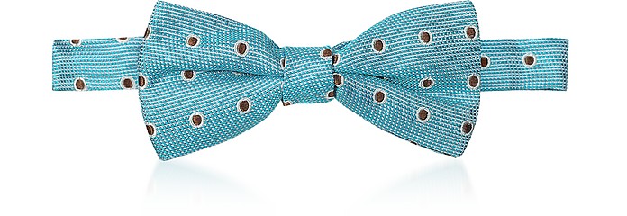 Light Blue Polkadot Woven Silk  Pre-Tied Bow Tie - Forzieri / tHcBG