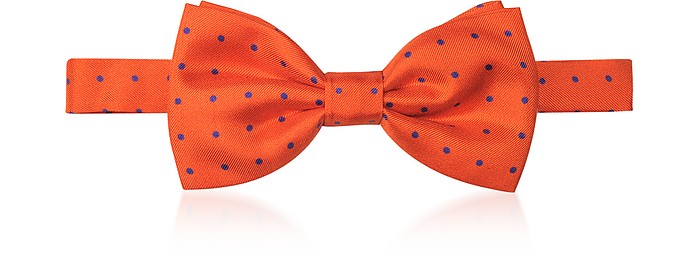 Bright Orange Polkadot Print Silk  Pre-Tied Bow Tie - Forzieri / tHcBG