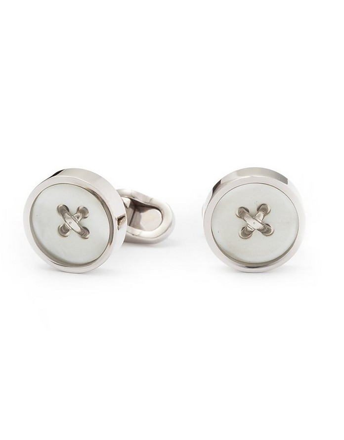 Mother-of-Pearl Button Silver Plated Cufflinks - Forzieri