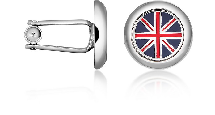 Union Jack Flag Silver Plated Round Cuff links - Forzieri