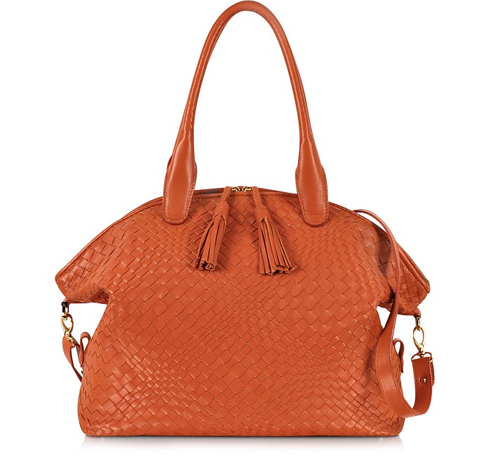 Orange Woven Leather Bowler Bag - Forzieri