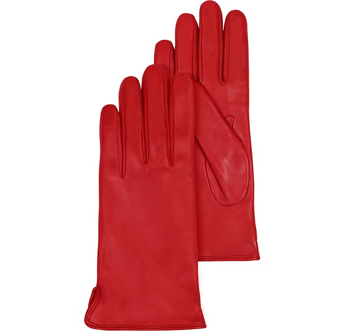 Red Leather Women's Gloves w/Cashmere Lining - Forzieri