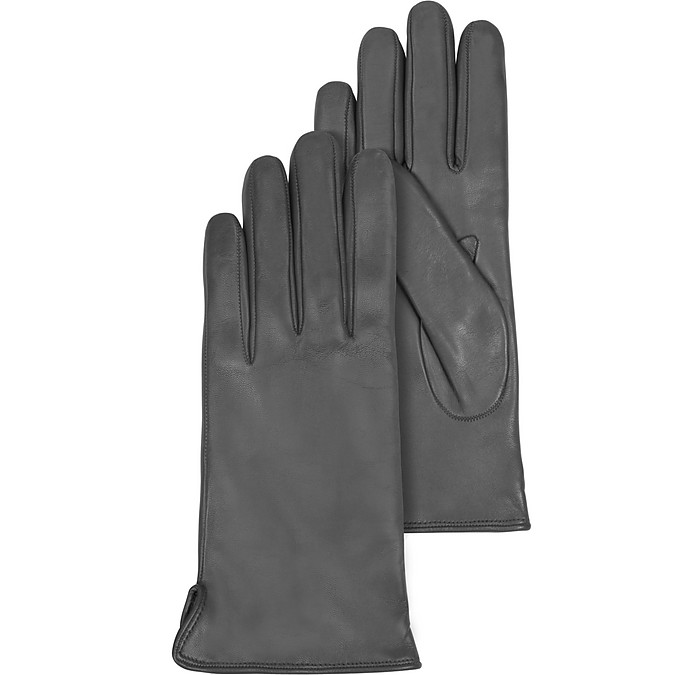 Dark Gray Leather Women's Gloves w/Cashmere Lining - Forzieri