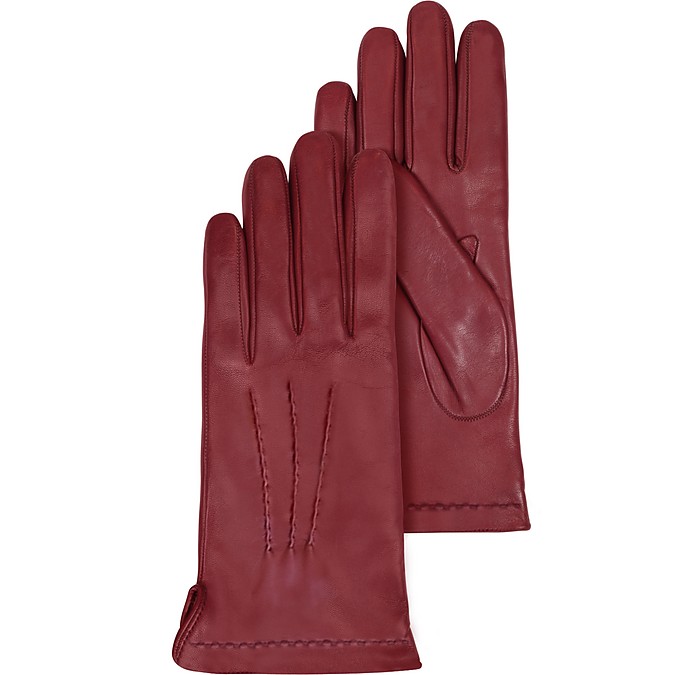 Burgundy Leather Women's Gloves w/Cashmere Lining - Forzieri