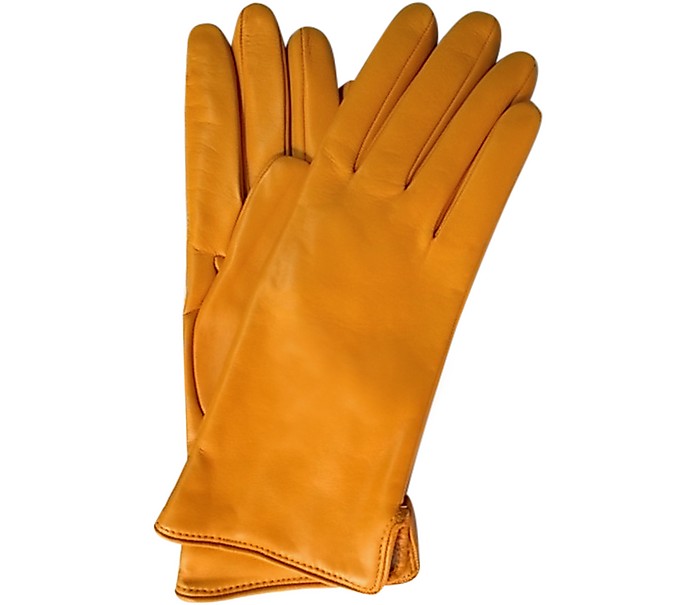 Mustard Yellow Leather Women's Gloves w/Cashmere Lining - Forzieri