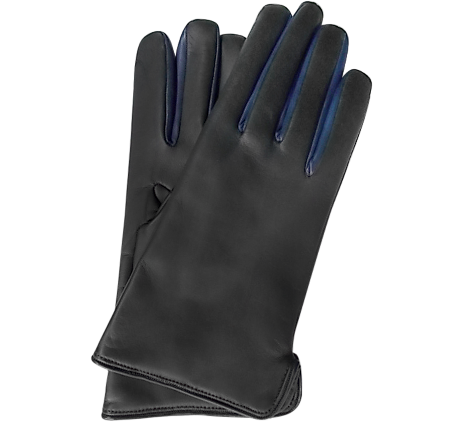 Forzieri Black Leather Men's Gloves w/Wool Lining & Blue Trim S, 8