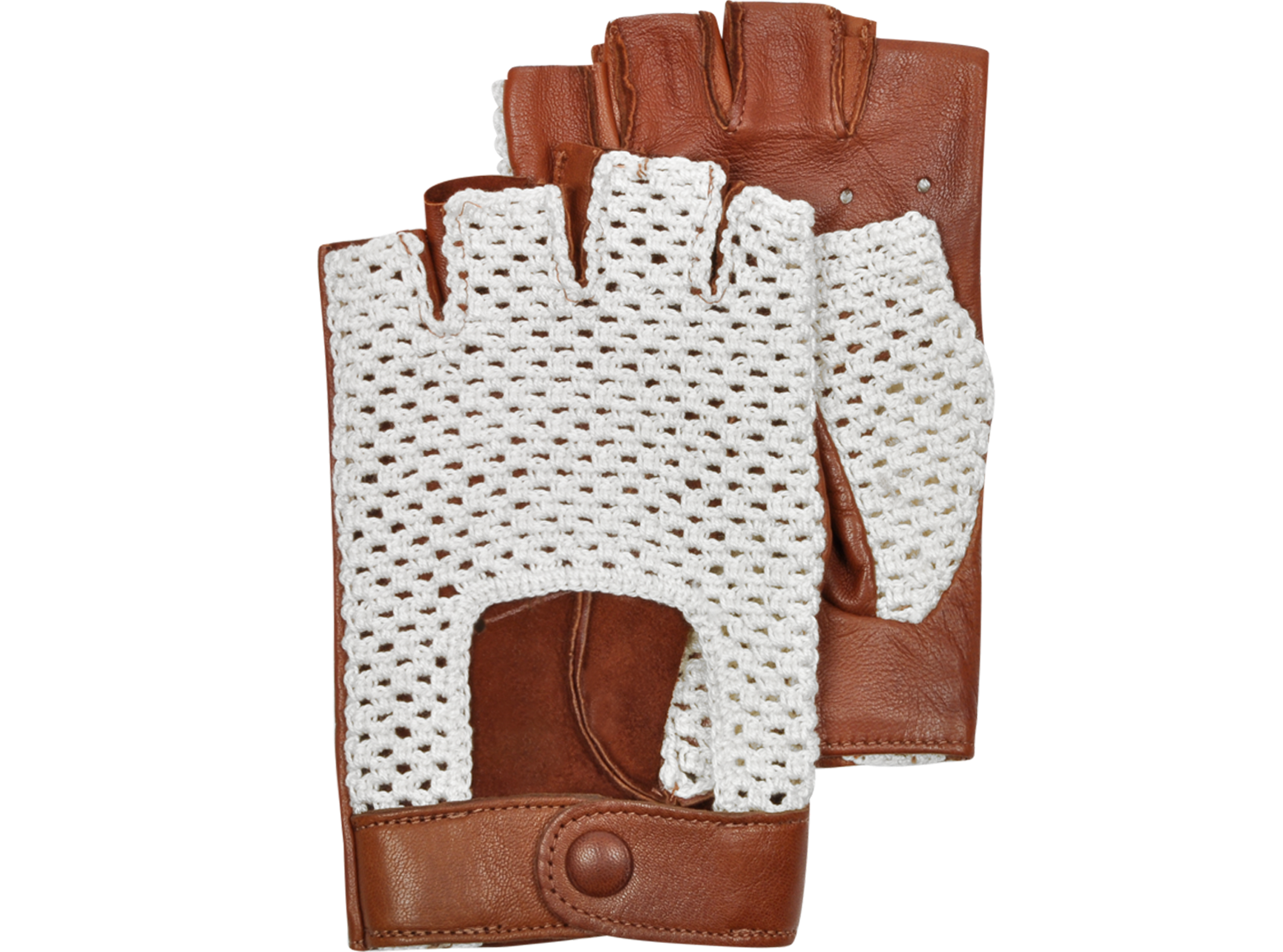 Forzieri Brown Leather and Cotton Men's Driving Gloves S, 8