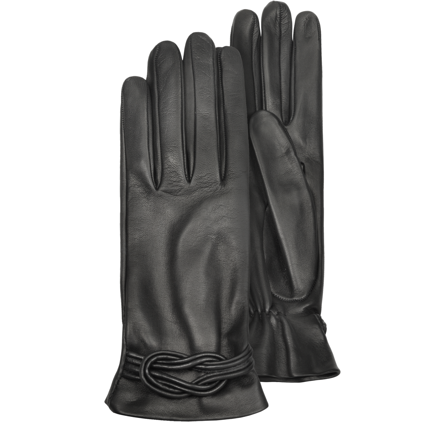 Women's Black Leather Gloves w/ Knot