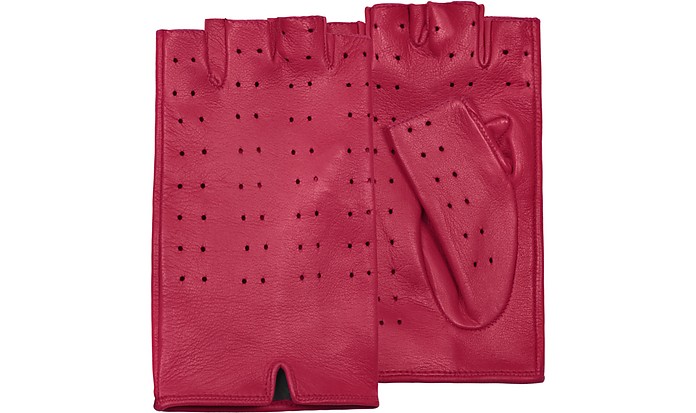 Women's Red Perforated Fingerless Leather Gloves - Forzieri