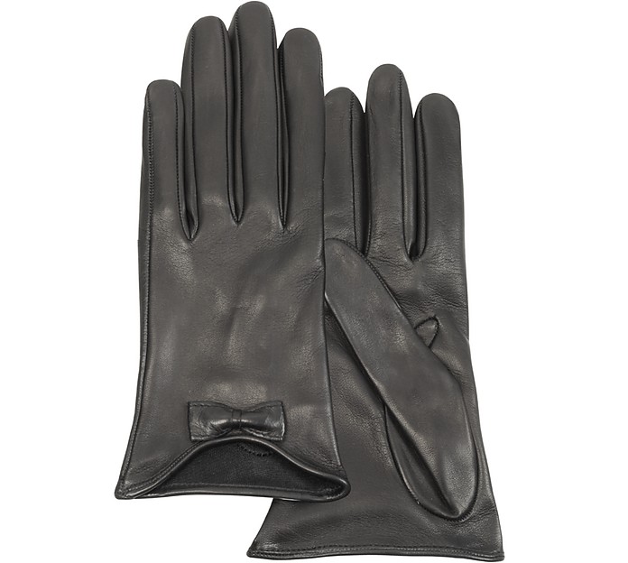 Forzieri Leather Gloves with Bow S | 6 1/2