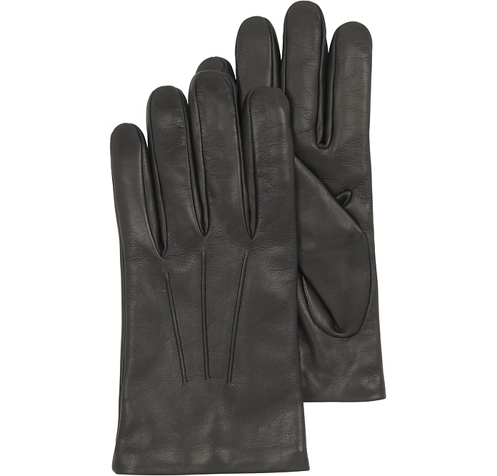 Black Leather Handmade Men's Gloves w/Wool Lining - Forzieri