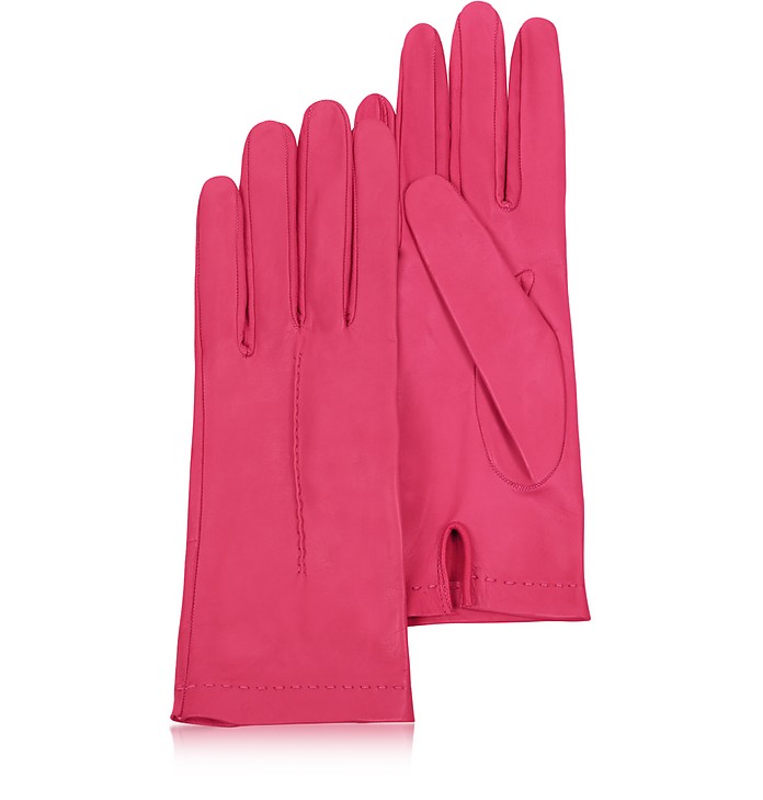 Women's Hot Pink Unlined Italian Leather Gloves - Forzieri