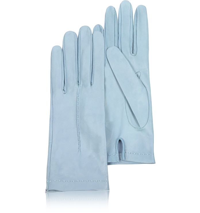 Women's Sky Blue Unlined Italian Leather Gloves - Forzieri