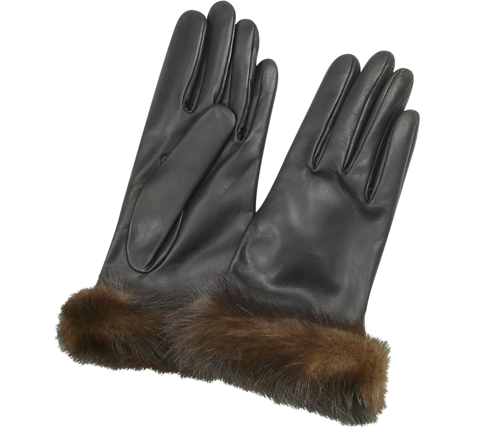 Forzieri Women's Black Italian Nappa Leather & Mink Gloves L, 7 1/2