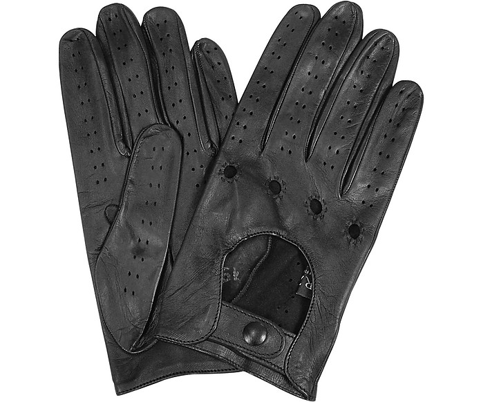 Men's Black Italian Leather Driving Gloves - Forzieri