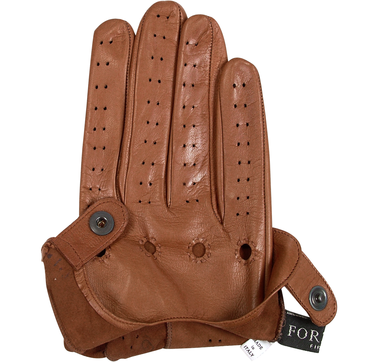 Forzieri Women's Black Perforated Italian Leather Driving Gloves S, 6 1/2