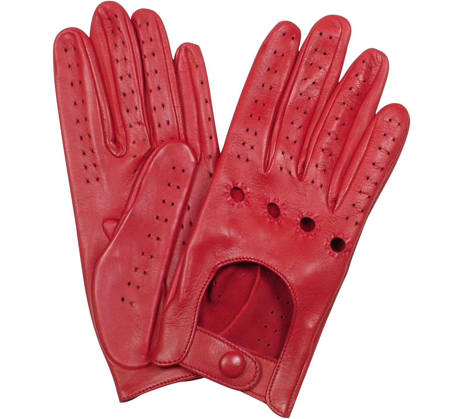Women's Red Perforated Italian Leather Driving Gloves