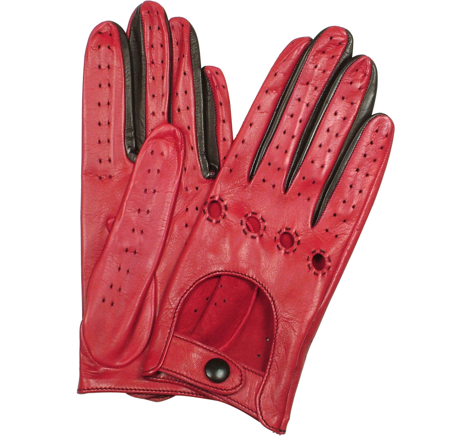 red and black leather gloves