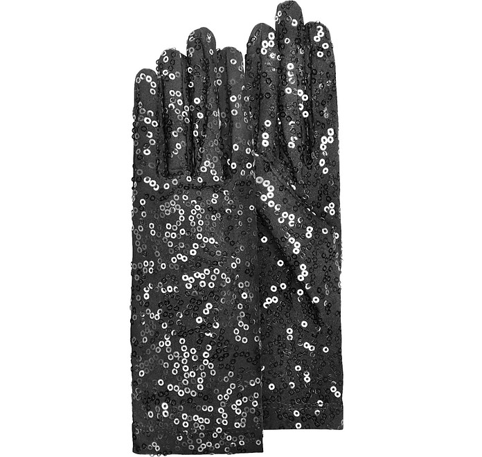 Women's Black Sequin Gloves - Forzieri