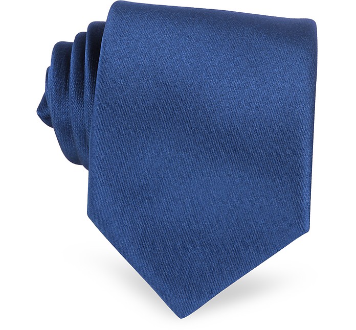 Cravate extra-longue en soie lisse bleu roi - Forzieri