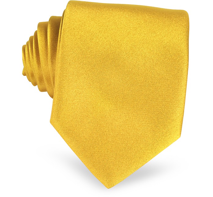 Einfarbige extra-lange Krawatte in Goldgelb - Forzieri