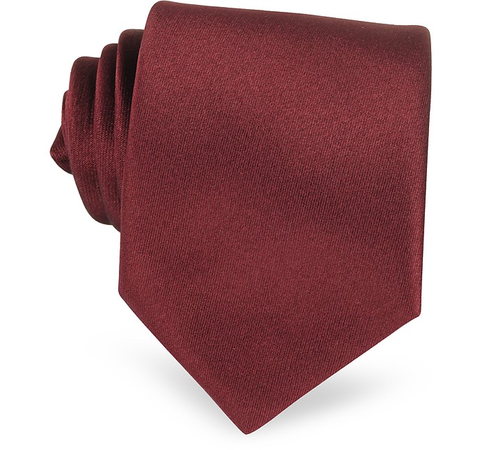 Cravate extra-longue en soie lisse bordeaux - Forzieri
