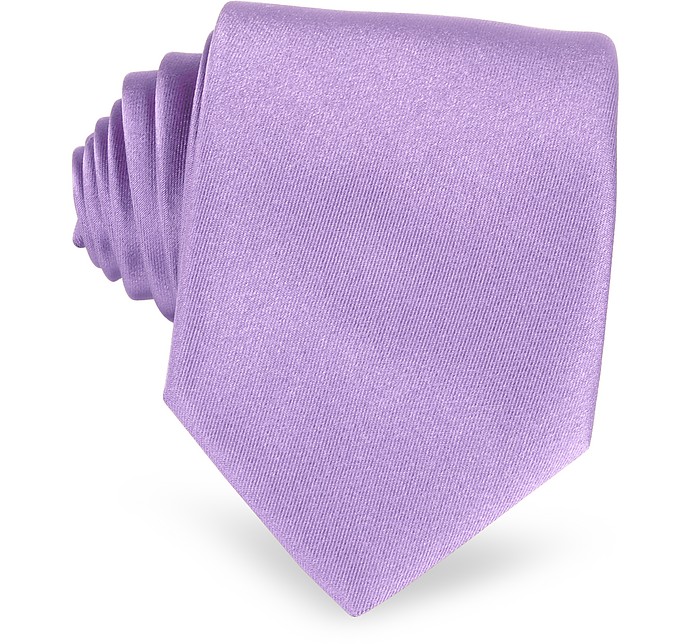 Lilac Solid Smooth Extra-Long Pure Silk Tie - Forzieri