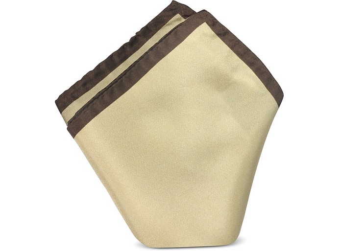 Beige/Brown Silk Pocket Square - Forzieri