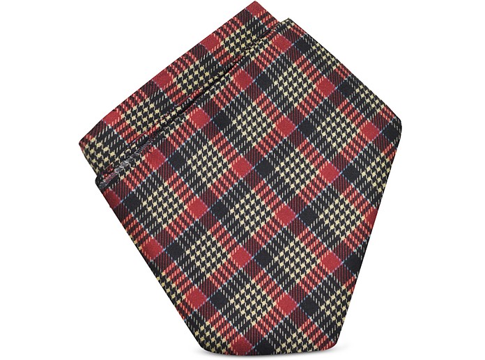 Red and Blue Prince of Wales Silk Pocket Square - Forzieri