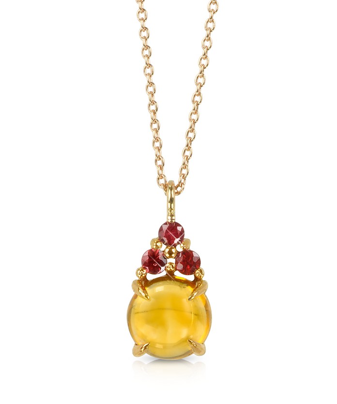 Citrine Quartz and Red Sapphires 18K Rose Gold Pendant Necklace - Mia & Beverly