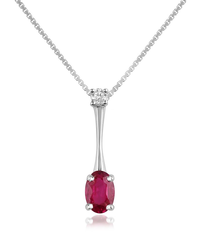 Diamond and Ruby Drop 18K Gold Pendant Necklace - Incanto Royale